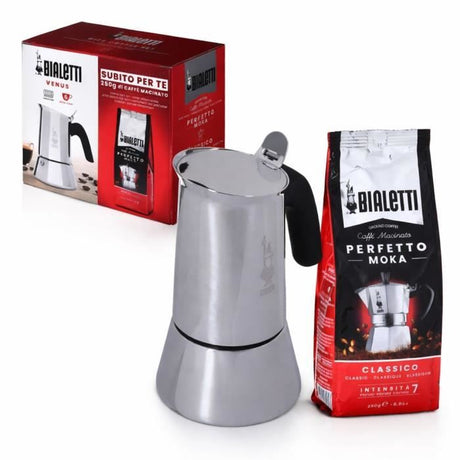 Cafetiere italienne Bialetti VENUS + 1 paquet de café Moka Classico 250 g - capacité 6 tasses - Argent - compatible induction