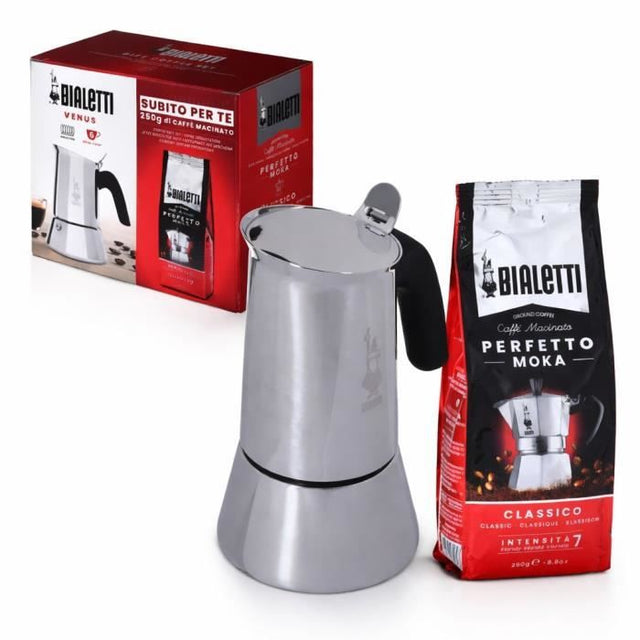 Cafetiere italienne Bialetti VENUS + 1 paquet de café Moka Classico 250 g - capacité 6 tasses - Argent - compatible induction