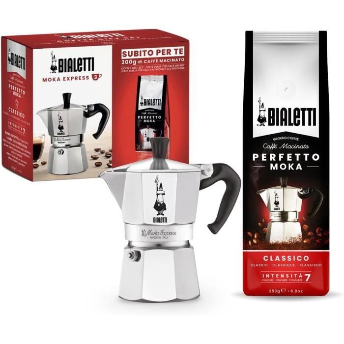 Cafetiere italienne + 1 Café Perfetto Moka Classico - BIALETTI - MOKA - 3 tasses - 0,30 L - Paquet de 250 g - Argent