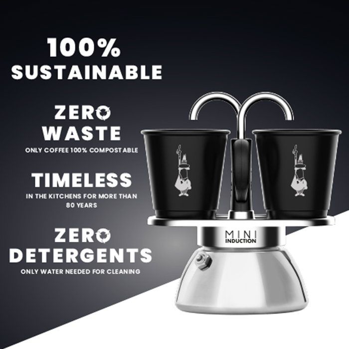 Set cafetiere italienne + 2 tasses - BIALETTI - Mini-induction - 100 ml - Inox / Noir