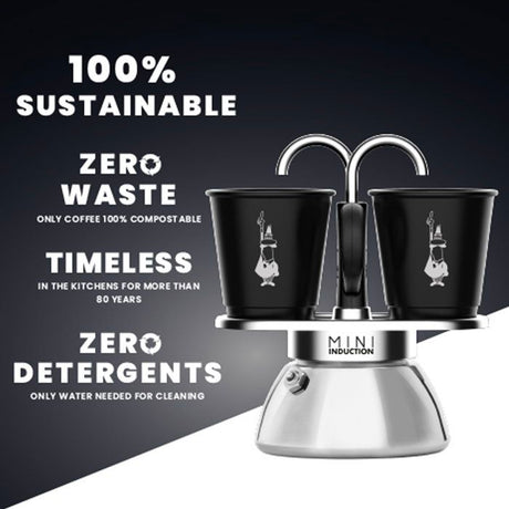 Set cafetiere italienne + 2 tasses - BIALETTI - Mini-induction - 100 ml - Inox / Noir