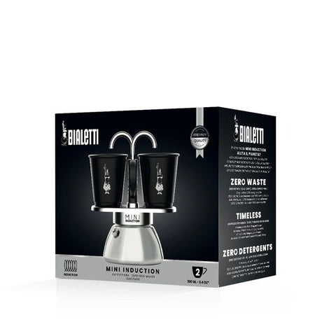 Set cafetiere italienne + 2 tasses - BIALETTI - Mini-induction - 100 ml - Inox / Noir