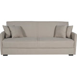 Canapé convertible 3 places - BIANCA - Tissu beige - 4 coussins - Coffre de rangement -  204 x 92 x 91 cm