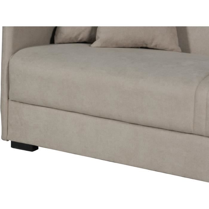 Canapé convertible 3 places - BIANCA - Tissu beige - 4 coussins - Coffre de rangement -  204 x 92 x 91 cm