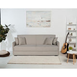 Canapé convertible 3 places - BIANCA - Tissu beige - 4 coussins - Coffre de rangement -  204 x 92 x 91 cm