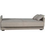 Canapé convertible 3 places - BIANCA - Tissu beige - 4 coussins - Coffre de rangement -  204 x 92 x 91 cm