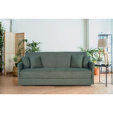 Canapé convertible 3 places - BIANCA - Tissu vert foncé - 4 coussins - Coffre de rangement -  204 x 92 x 91 cm