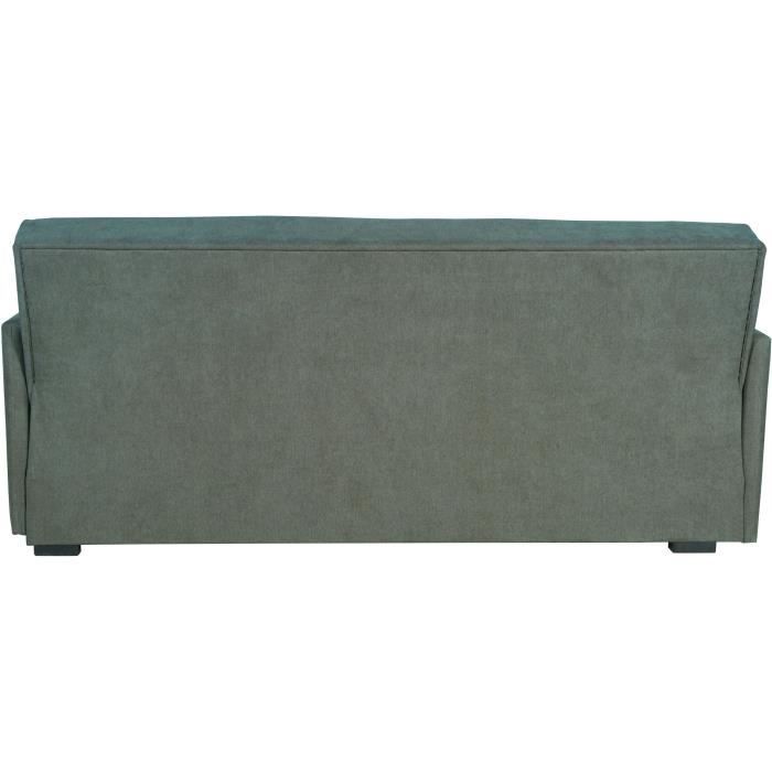 Canapé convertible 3 places - BIANCA - Tissu vert foncé - 4 coussins - Coffre de rangement -  204 x 92 x 91 cm