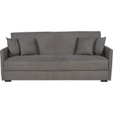 Canapé convertible 3 places - BIANCA - Tissu taupe - 4 coussins - Coffre de rangement -  204 x 92 x 91 cm