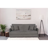 Canapé convertible 3 places - BIANCA - Tissu taupe - 4 coussins - Coffre de rangement -  204 x 92 x 91 cm
