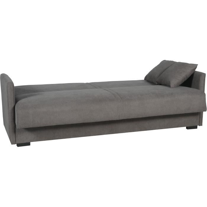 Canapé convertible 3 places - BIANCA - Tissu taupe - 4 coussins - Coffre de rangement -  204 x 92 x 91 cm