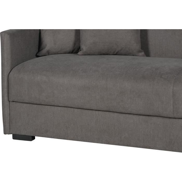 Canapé convertible 3 places - BIANCA - Tissu taupe - 4 coussins - Coffre de rangement -  204 x 92 x 91 cm