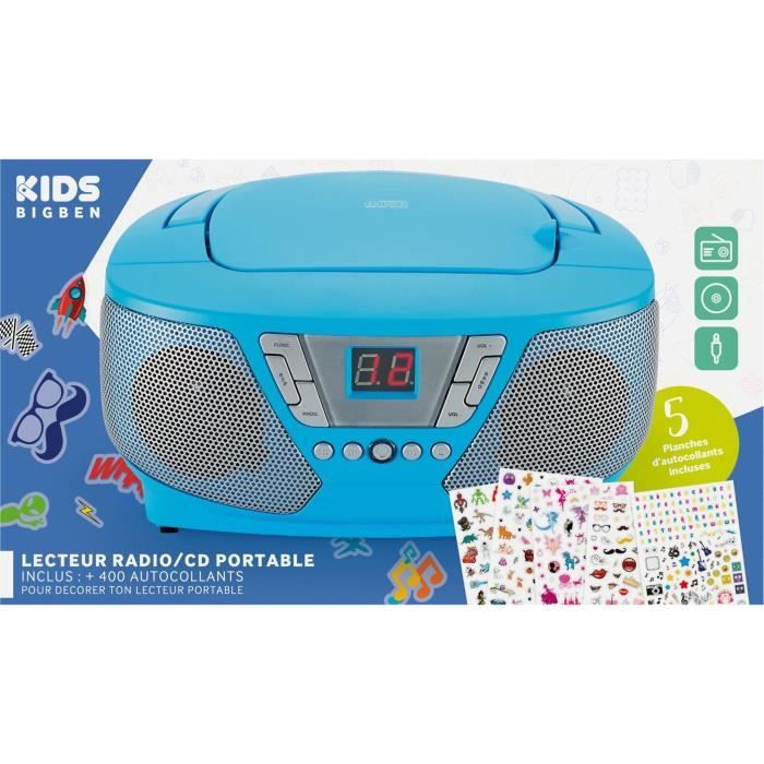 Lecteur Radio CD Portable - BIGBEN INTERACTIVE - CD60BLSTICK - Bleu + Stickers