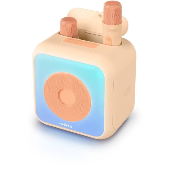 Enceinte karaoké lumineuse BIGBEN - Peche - Bluetooth - 30W - 2 micros sans fil USB-C - Égaliseur - Batterie Li-on