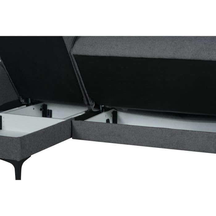 CanapÈ d'angle convertible rÈversible - 3 / 4 personnes - BILBAO - Coffre - 3 coussins - Tissu Gris foncÈ - 229 x 81 / 154 x 84 cm