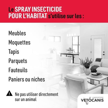Spray anti-parasitaires - VETOCANIS - Anti-Puces, Anti-Tiques pour Habitat