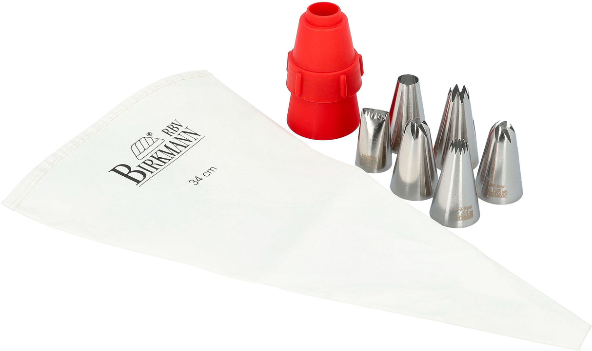 Poche a douille  - BIRKMANN - EASY BAKING - Tissu - Inclus 6 douilles + 1 adapteur - 9 x 14,5 x 5,7 cm