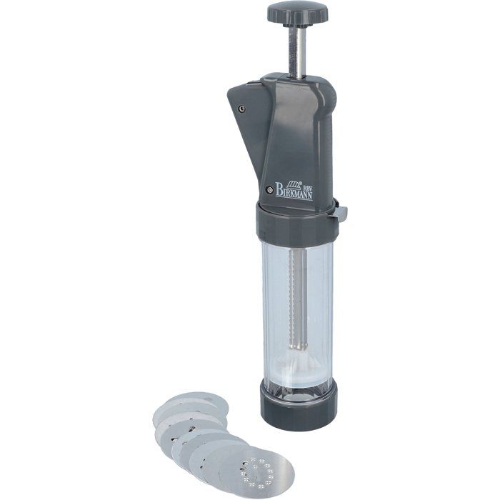Presse a biscuits - BIRKMANN - EASY BAKING - Plastique - Inclus 10 disques a motif - 8 x 28 x 6 cm