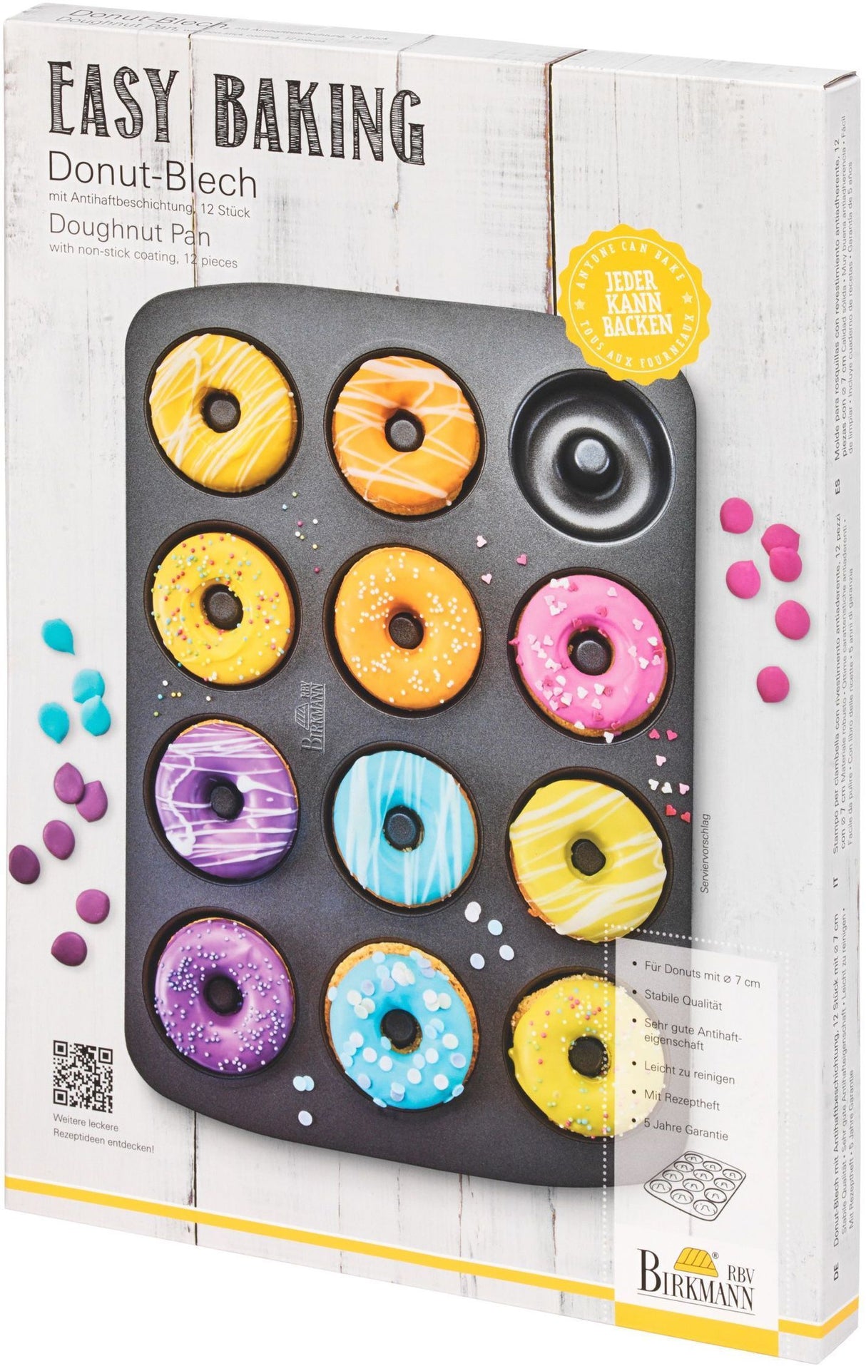 Plaque a cuisson pour donuts  - BIRKMANN - EASY BAKING - Acier carbone - Anti adhésif - 12 moules - Ø7cm, 37 x 26 x 2 cm