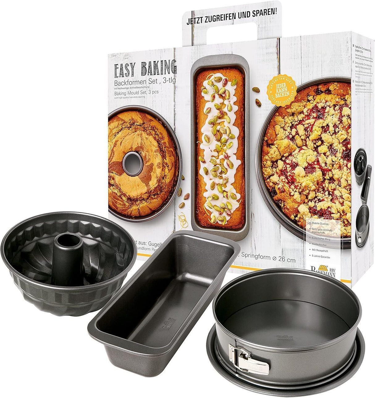 Set moule a pâtisserie - BIRKMANN - EASY BAKING - Acier Carbone - 3 pieces
