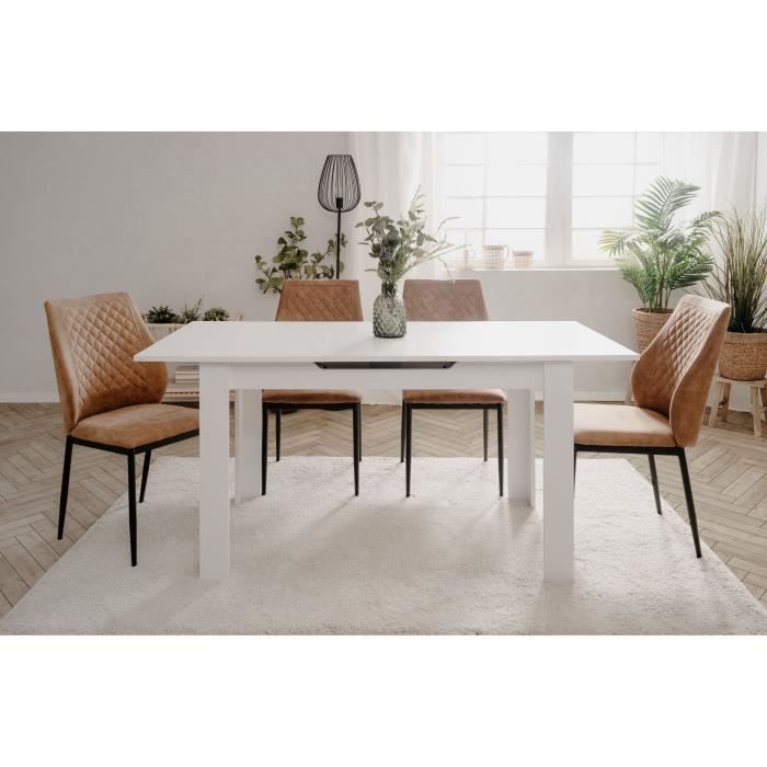 Table extensible - BIRMINGHAM - 80A - Ouverture synchonisÈe automatique - DÈcor blanc - 6 / 8 personnes - 125-165 x 75 x 80 cm