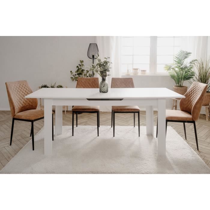Table extensible - BIRMINGHAM - 80B - Ouverture synchonisÈe automatique - DÈcor blanc -  8 / 10 personnes - 160-200 x 75 x 80 cm