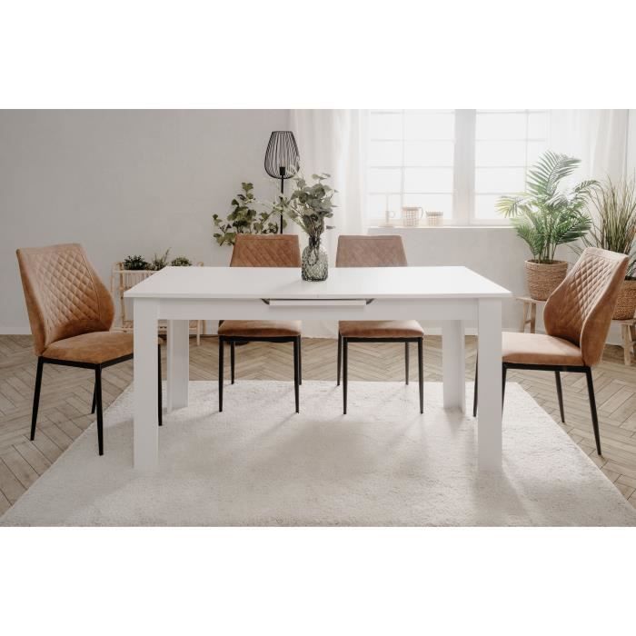 Table extensible - BIRMINGHAM - 80B - Ouverture synchonisÈe automatique - DÈcor blanc -  8 / 10 personnes - 160-200 x 75 x 80 cm