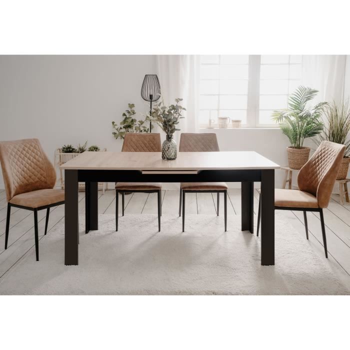 Table extensible - BIRMINGHAM - 80B - Ouverture synchonisée automatique - Chene / noir - 8 / 10 personnes - 160-200 x 75 x 80 cm