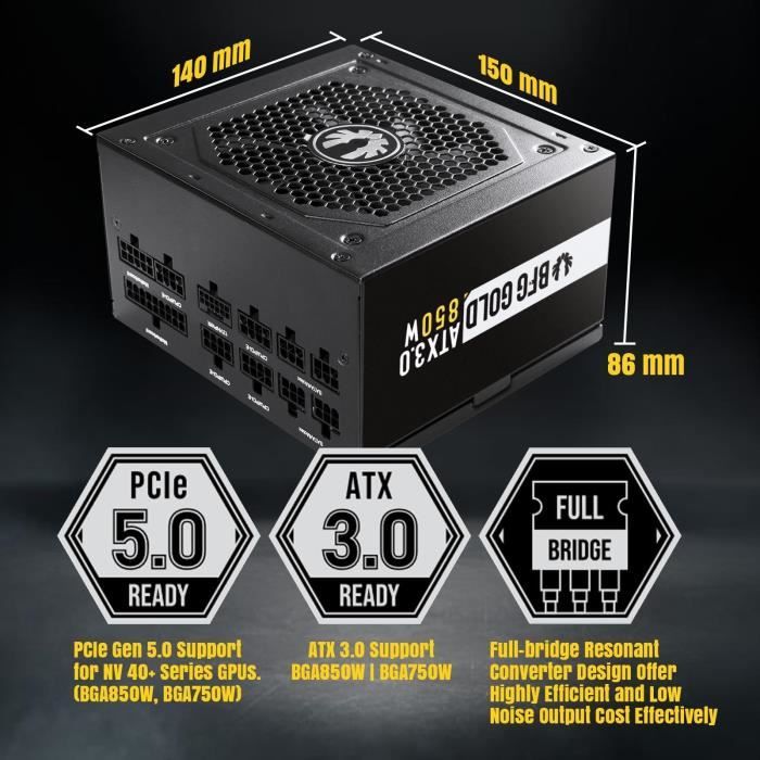 BITFENIX BFG GOLD 850W (80+ Gold) ATX 3.0 - Alimentation PC - 850W