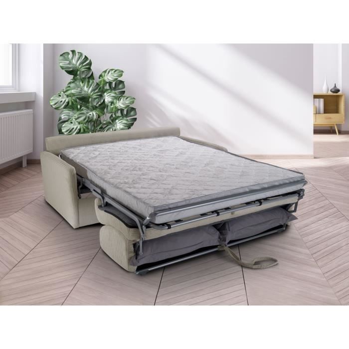 Canapé convertible express - 3 places - LINCOLN - Tissu Beige - 175 x 100 x 87 cm - MONDO