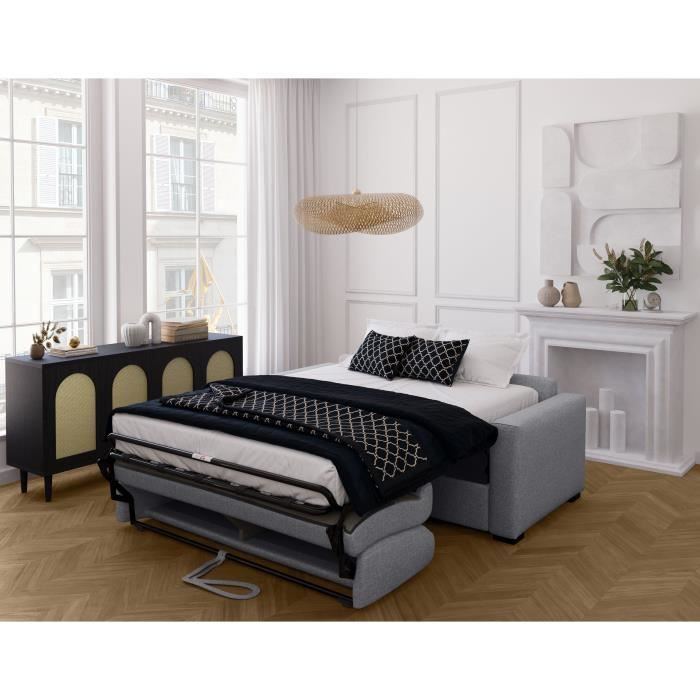 Canapé convertible express - MARIUS - Tissu Gris clair - matelas 14cm - 190 x 100 x 87 cm