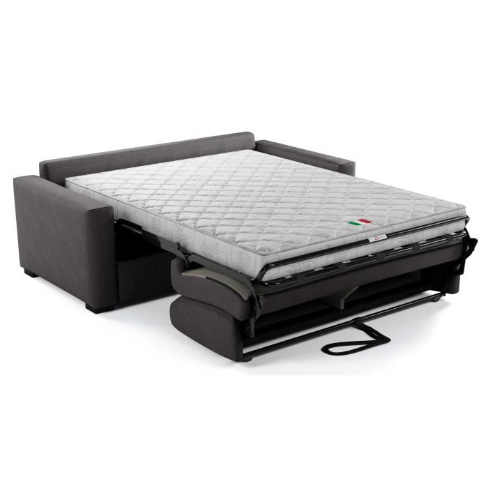 Canapé convertible express - MARIUS - Tissu Anthracite - matelas 14cm - 190 x 100 x 87 cm