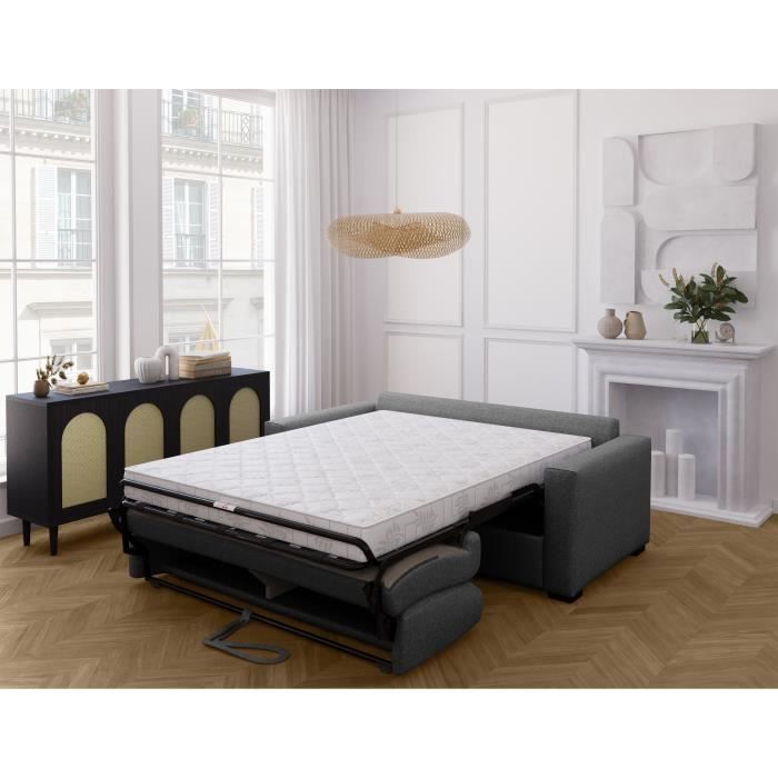 Canapé convertible express - MARIUS - Tissu Anthracite - matelas 14cm - 190 x 100 x 87 cm
