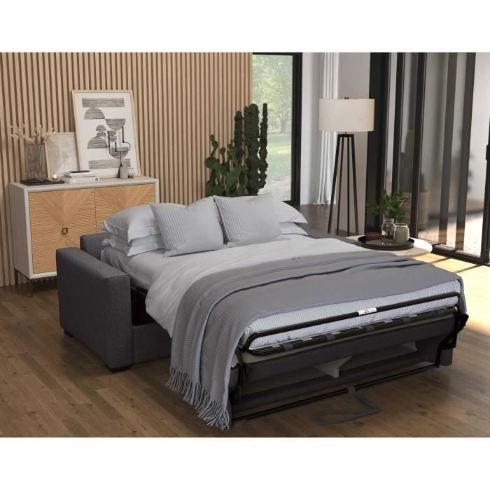 Canapé convertible express - MARIUS - Tissu Anthracite - matelas 14cm - 190 x 100 x 87 cm