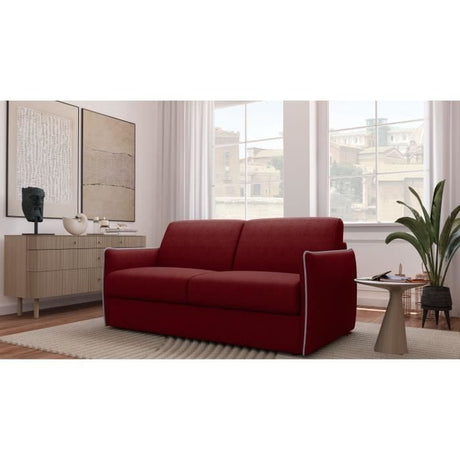 Canapé convertible express - AGATHE - Tissu Rouge - matelas 14cm - 175 x 100 x 87 cm