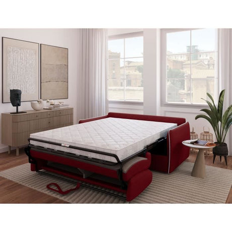 Canapé convertible express - AGATHE - Tissu Rouge - matelas 14cm - 175 x 100 x 87 cm