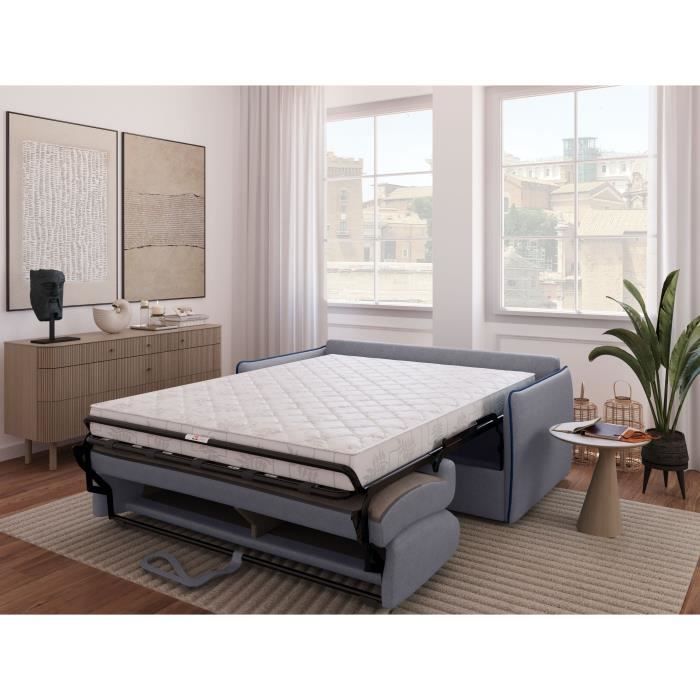 CanapÈ convertible express - AGATHE - Tissu Gris - LiserÈ Bleu - 175 x 100 x 87 cm