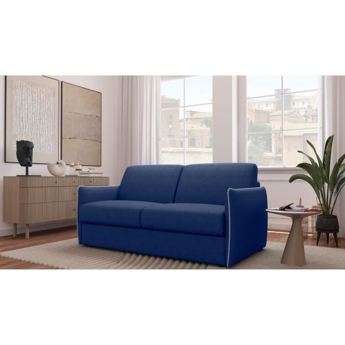Canapé convertible express - AGATHE - Tissu Bleu - matelas 14cm - 175 x 100 x 87 cm