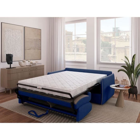 Canapé convertible express - AGATHE - Tissu Bleu - matelas 14cm - 175 x 100 x 87 cm