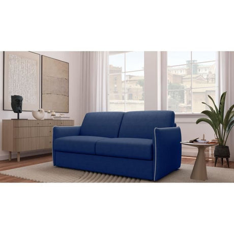 Canapé convertible express - AGATHE - Tissu Bleu - matelas 14cm - 175 x 100 x 87 cm