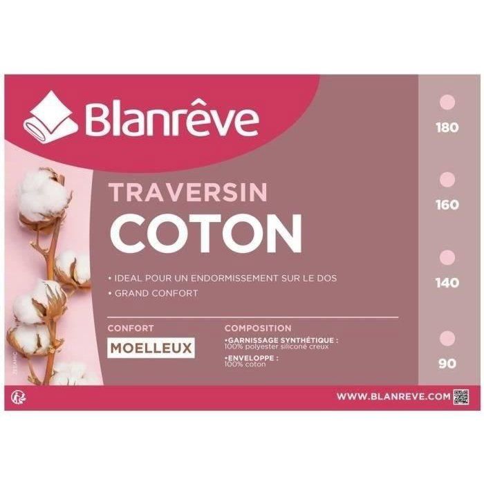 Traversin Coton - BLANREVE - 140 cm - Blanc