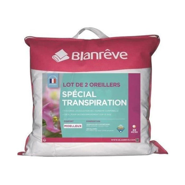 Lot de 2 Oreillers - BLANREVE - Spécial Transpiration - 60 x 60 cm - Blanc