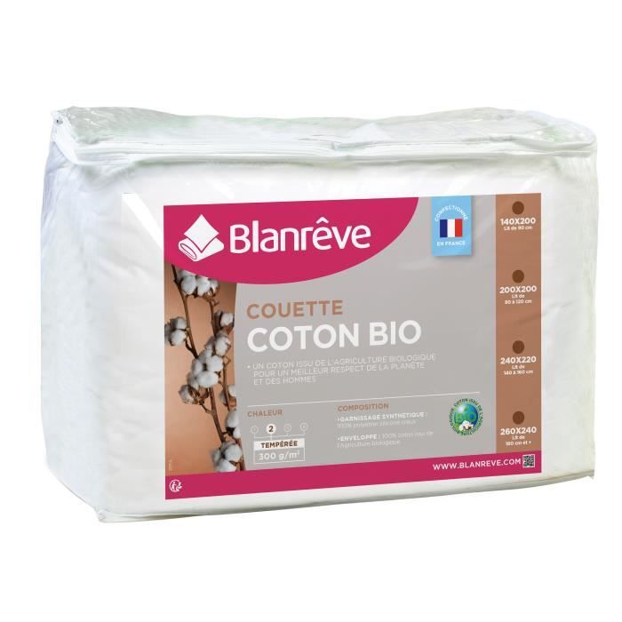 BLANREVE Couette tempÈrÈe Coton BIO - 300g/m≤ - 140x200cm