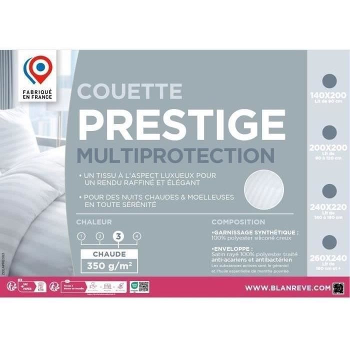 Couette chaude 220x240 cm BLANREVE PRESTIGE Multiprotection - 100% Polyester - 2 Personnes - Satin rayÈ