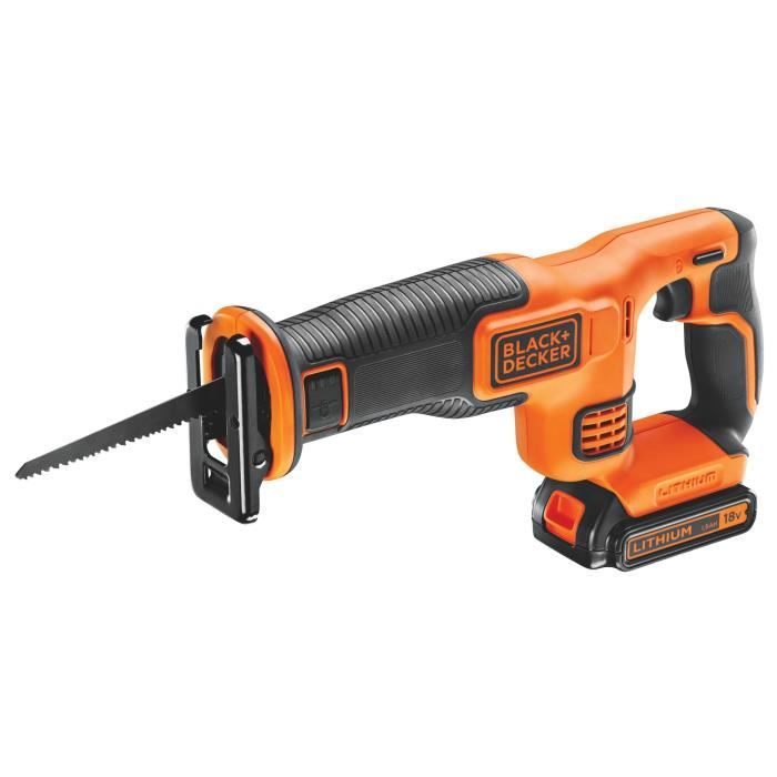 Scie sabre sans fil - BLACK+DECKER - BDCR18-QW - 18V - avec batterie 1,5 Ah + chargeur + lame 15cm