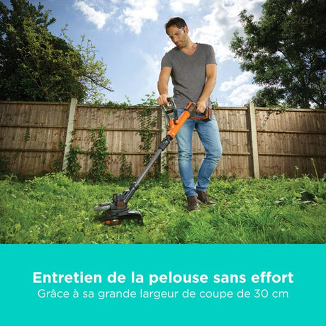 Coupe-bordure électrique BLACK+DECKER - STC1840EPC-QW - 18V - 30 cm - Avec batterie 18V - tete pivotante - tube télescopique