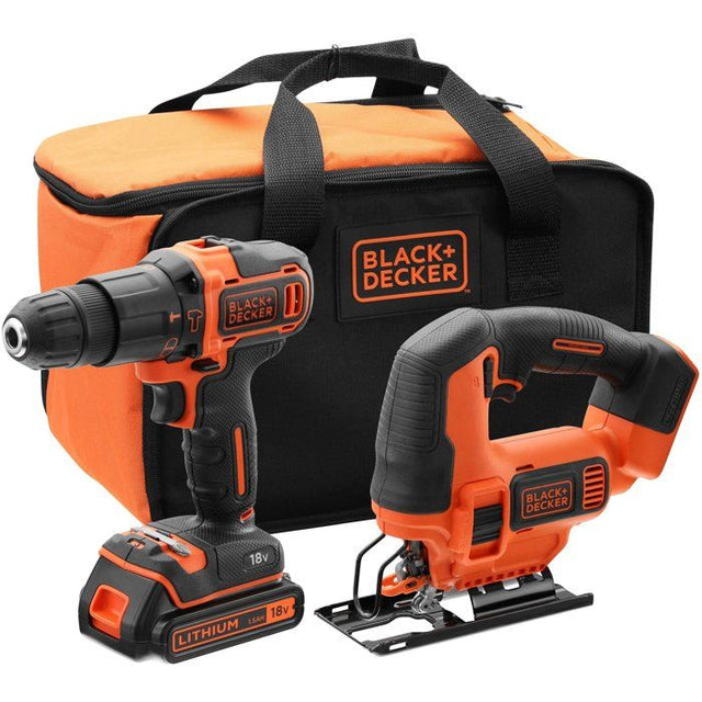 Kit Perceuse ŕ percussion + scie sauteuse sans fil - 18V - BLACK+DECKER - BCK22S1S-QW + 1 batterie 1,5Ah + chargeur + sac