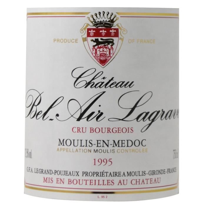 Ch‚teau Bel Air Lagrave 1995 Moulis en MÈdoc Cru Bourgeois - Vin rouge de Bordeaux