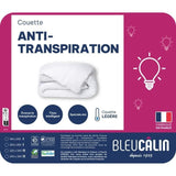 Couette - 200 x 200 cm - BLEU CALIN - Légere anti-transpiration - 200 g/m² - Blanc