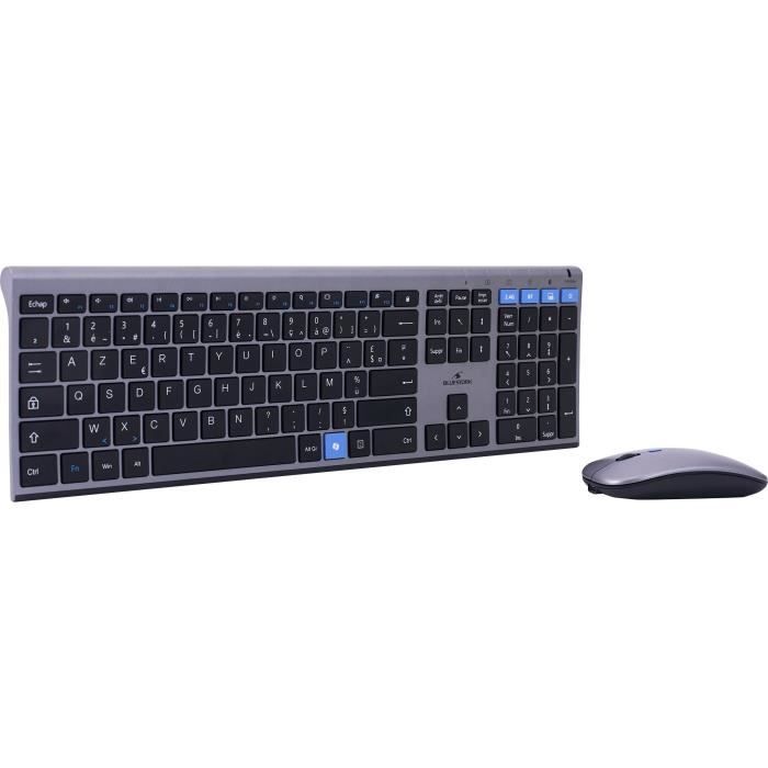 Ensemble Clavier souris sans fil - BLUESTORK - AZERTY - Métal - Silencieux - Touches ciseaux